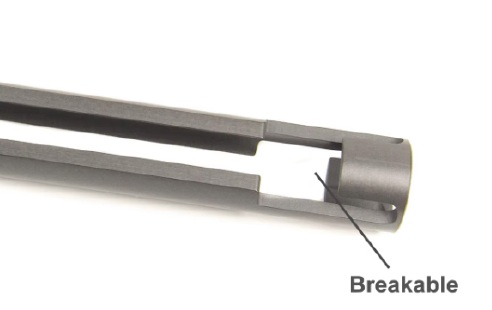 Close view of a screw extension with a breakable section marked