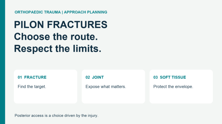 Pilon fracture planning: fracture pattern, joint access and soft tissue.